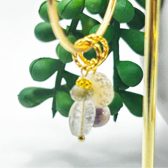 NWOT Genuine multi crystals and lava rock hoops 50mm stainless S 18K Gold Plated - Picture 8 of 9